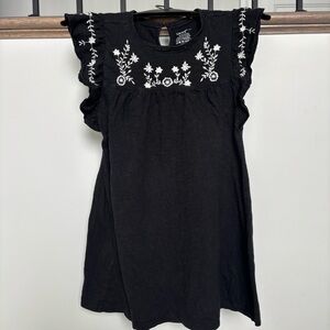 George - Girls Black Dress with White Embroidery, Size 7/8